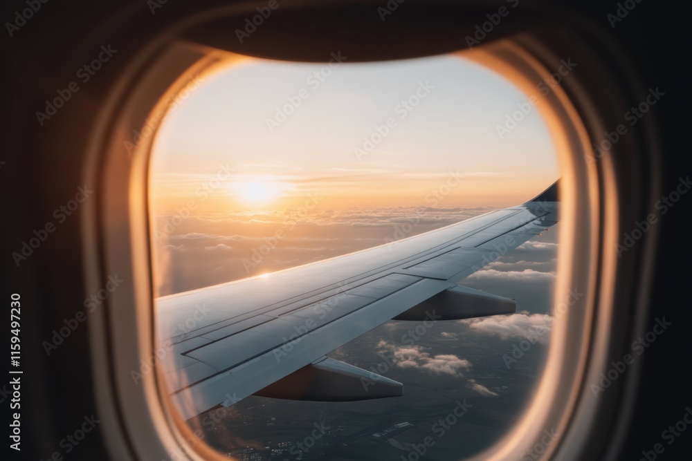 Fototapeta premium 飛行機の窓から見る美しい夕日の景色