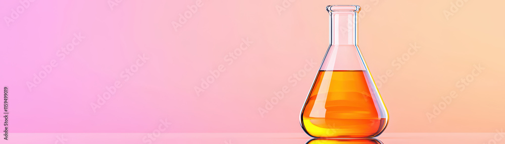 close up of glass beaker filled with glowing orange liquid, set against soft gradient background close up of glass beaker filled with glowing orange liquid, set against soft gradient background