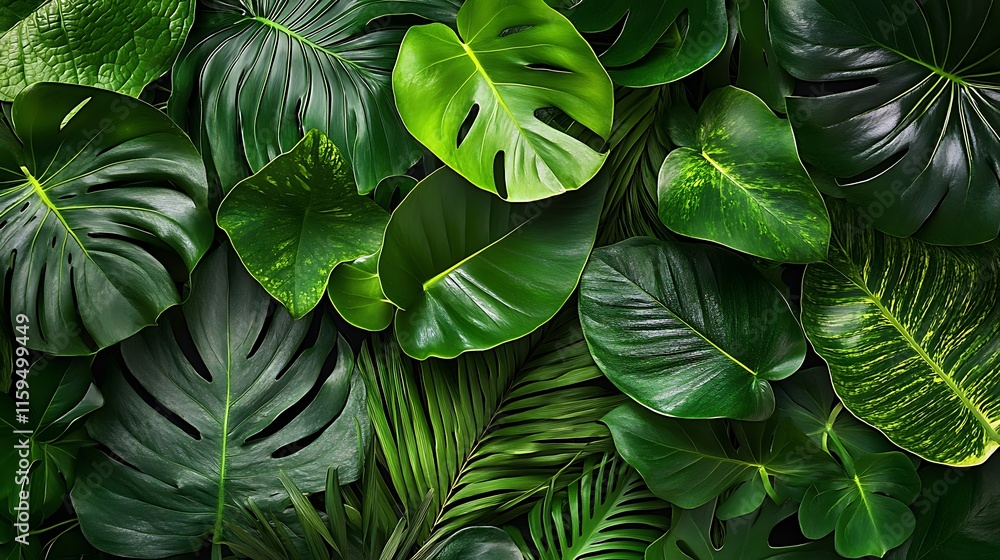 Obraz premium Green Leaf Collection: Artistic Watercolor and Detailed Digital Illustrations Featuring Clovers, Tropical Leaves, Falling Foliage, and Textured Dry Leaves - Perfect for Nature-Themed Designs and Decor