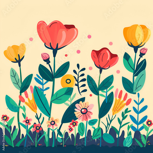 Wallpaper Mural Vibrant Garden. A Colorful Floral Illustration Torontodigital.ca