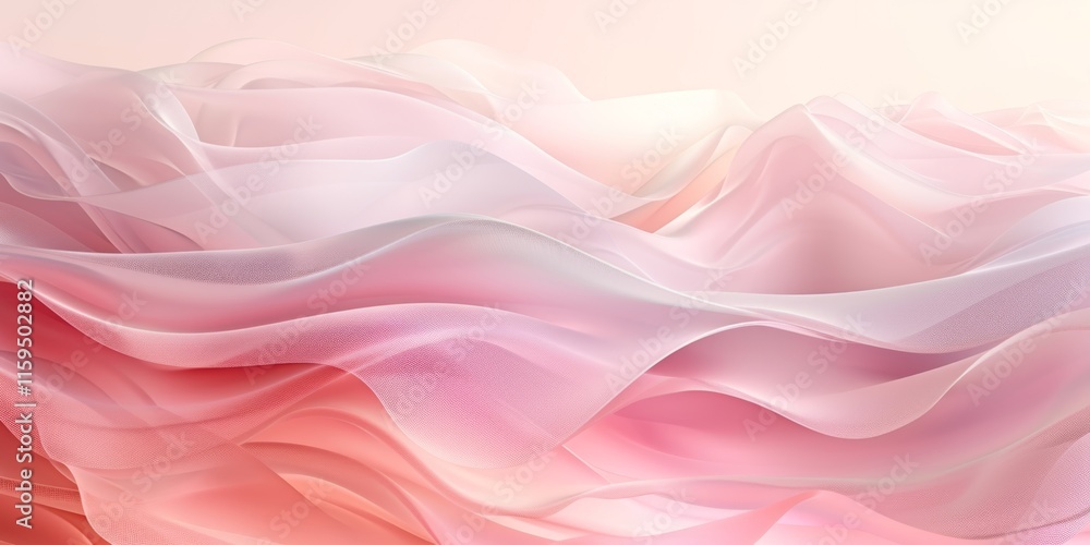 Obraz premium Translucent pink and peach waves flowing in layered patterns, creating a soft, dreamy abstract background with gentle gradients and airy textures