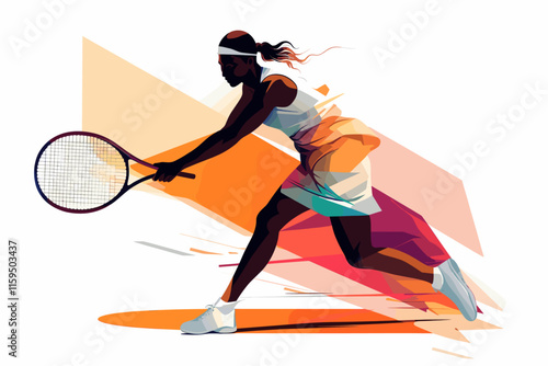 Minimalist flat design illustration of African America professional tennis player