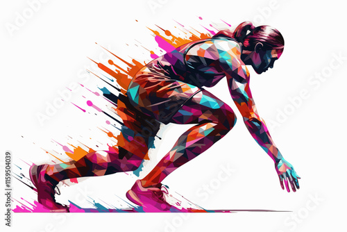 Female professional runner getting ready. Watercolor digital art