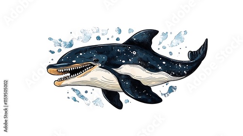 Hand-Drawn Illustration of a Stellar Dolphin in its Oceanic Habitat AI Generated photo