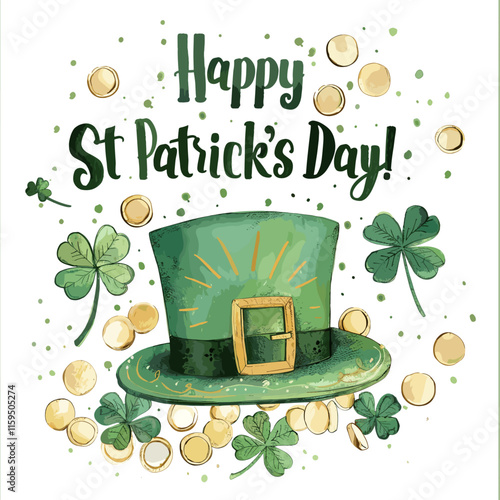 Leprechaun hat with Happy Saint Patrick's banner illustration, white background