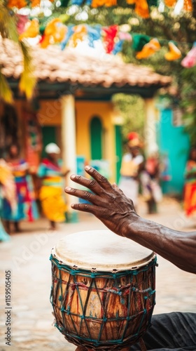 Haitian musician celebrates drumming.