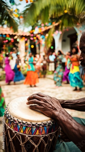 Haitian musician playing drum.