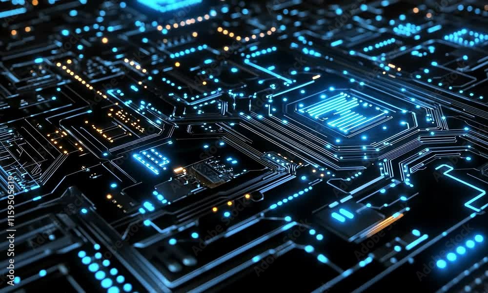 High-Resolution Close-Up of a Blue Circuit Board for Tech Marketing and Educational Purposes High-Resolution Close-Up of a Blue Circuit Board for Tech Marketing and Educational Purposes