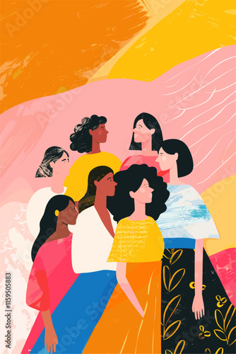 Minimalist illustration of women together. International Women's Day