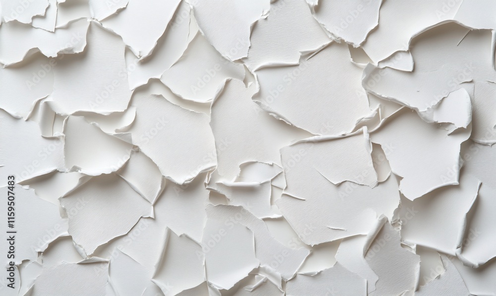 A close-up of white, peeling paint on a textured surface. A close-up of white, peeling paint on a textured surface.