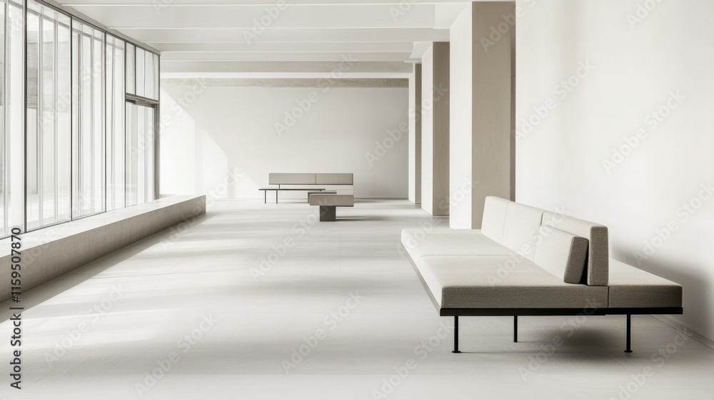 Fototapeta premium Elegant minimalist loft with minimal decor. Featuring a clean, open design with sleek lines