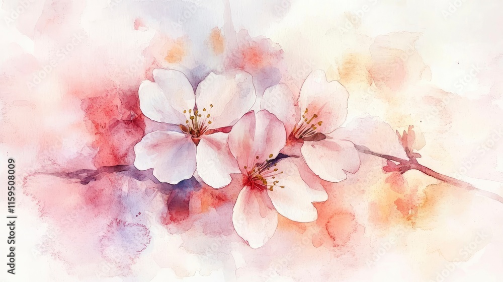 Watercolor cherry blossoms in soft pink and white Watercolor cherry blossoms in soft pink and white