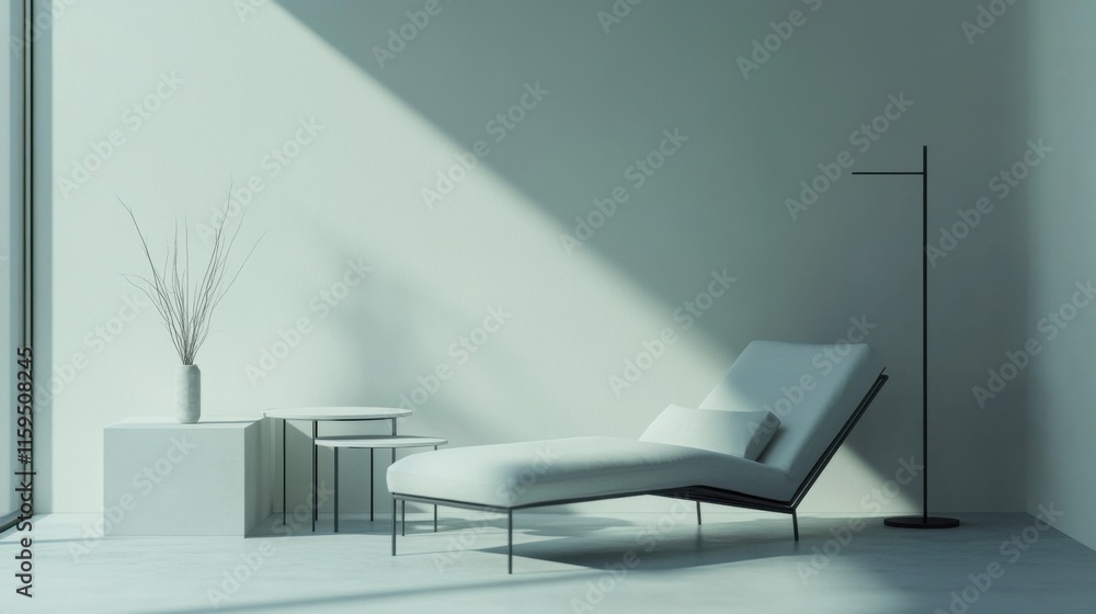 Elegant minimalist lounge area with minimal decor. Featuring clean lines and a relaxed ambiance Elegant minimalist lounge area with minimal decor. Featuring clean lines and a relaxed ambiance