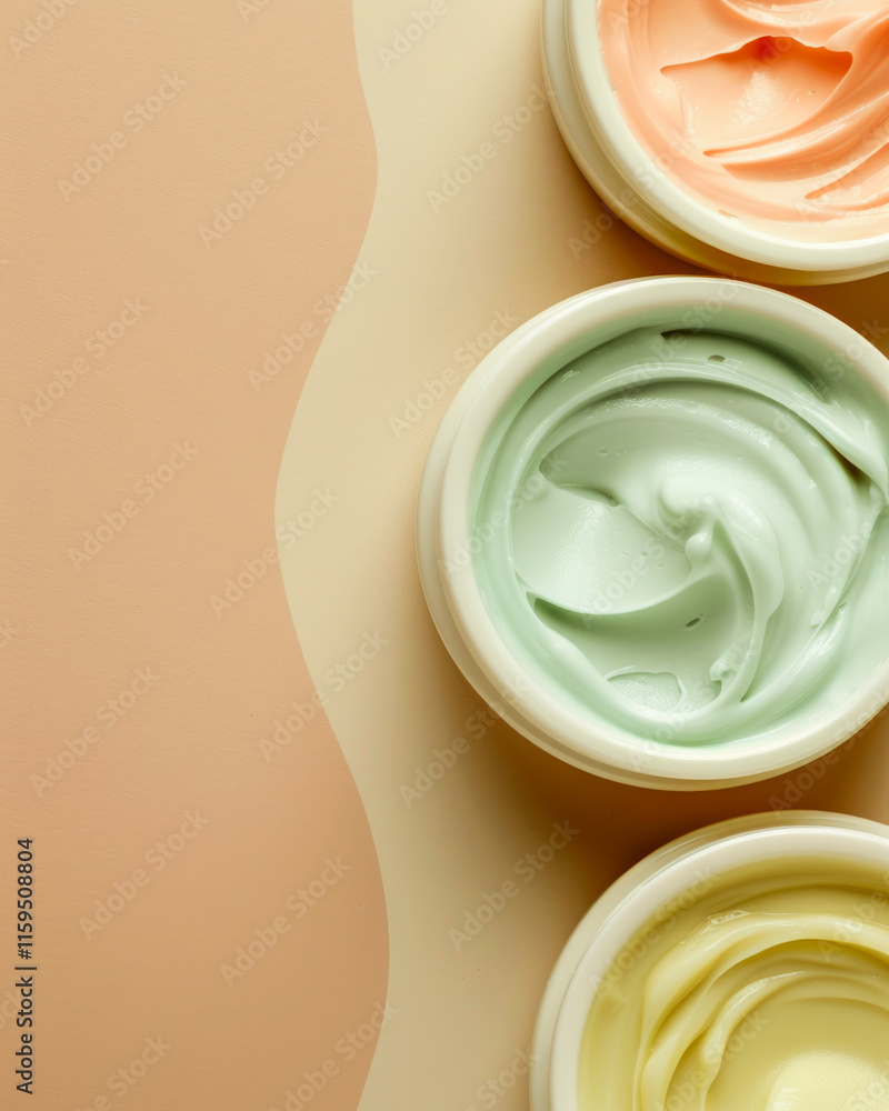 Mint green, coral, and pink pastel makeup art with leaves, creating a natural look.