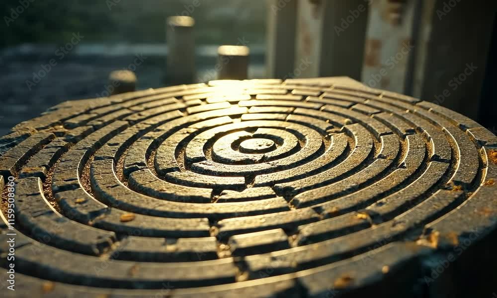 Intricate Spiral Grate in Rustic Brown: Perfect for Home Decor, Architectural Photography, or Artistic Wall Art Intricate Spiral Grate in Rustic Brown: Perfect for Home Decor, Architectural Photography, or Artistic Wall Art