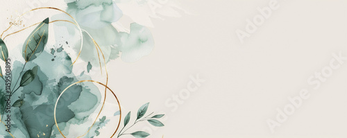 Obraz na płótnie Abstract pastel design with soft white, green, gold, and brown tones, natural leaves. w salonie