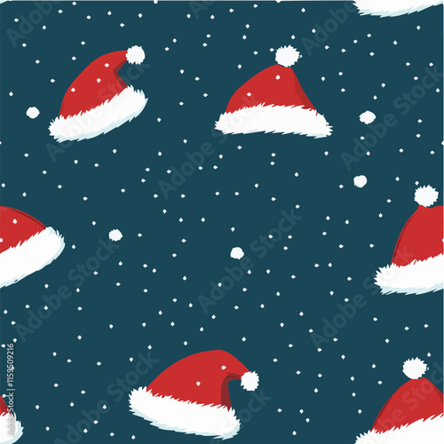  Illustration of Christmas seamless patterns with santa hats