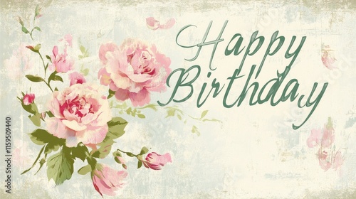 Delicate Pink Roses Happy Birthday Floral Greeting Card