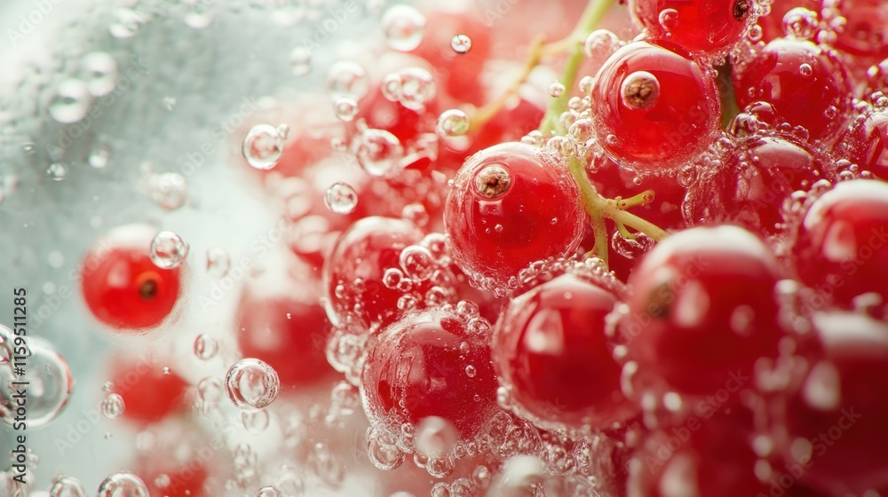 Red currants submerged in sparkling water. Red currants submerged in sparkling water.