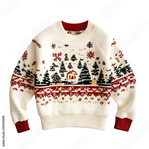 Red and White Snowflake Christmas Sweater isolated on white background