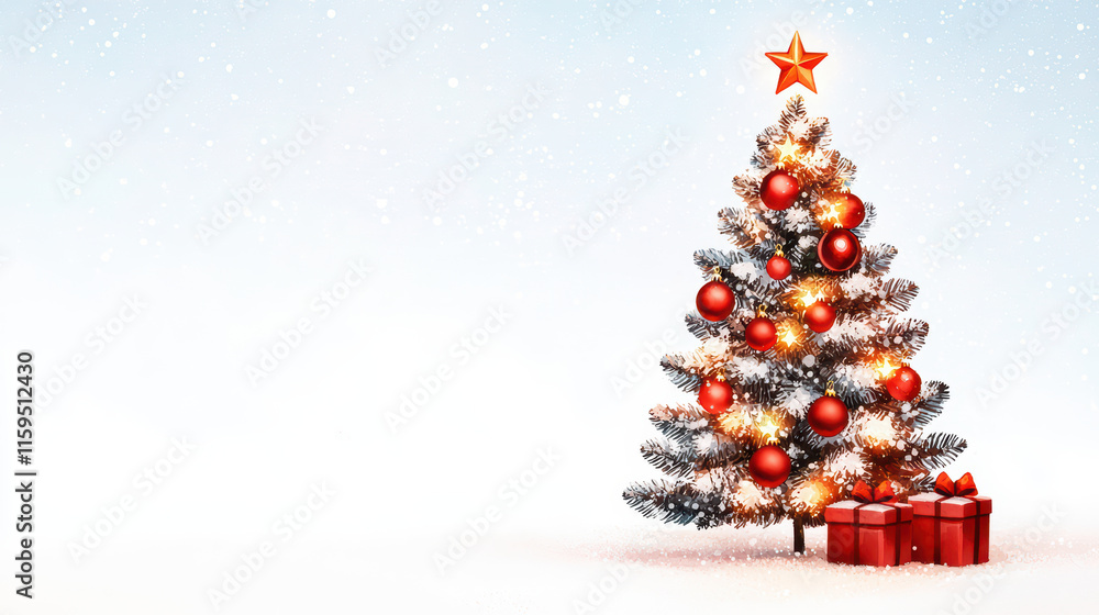 Obraz premium festive s tree adorned with red ornaments and gifts, radiating joy