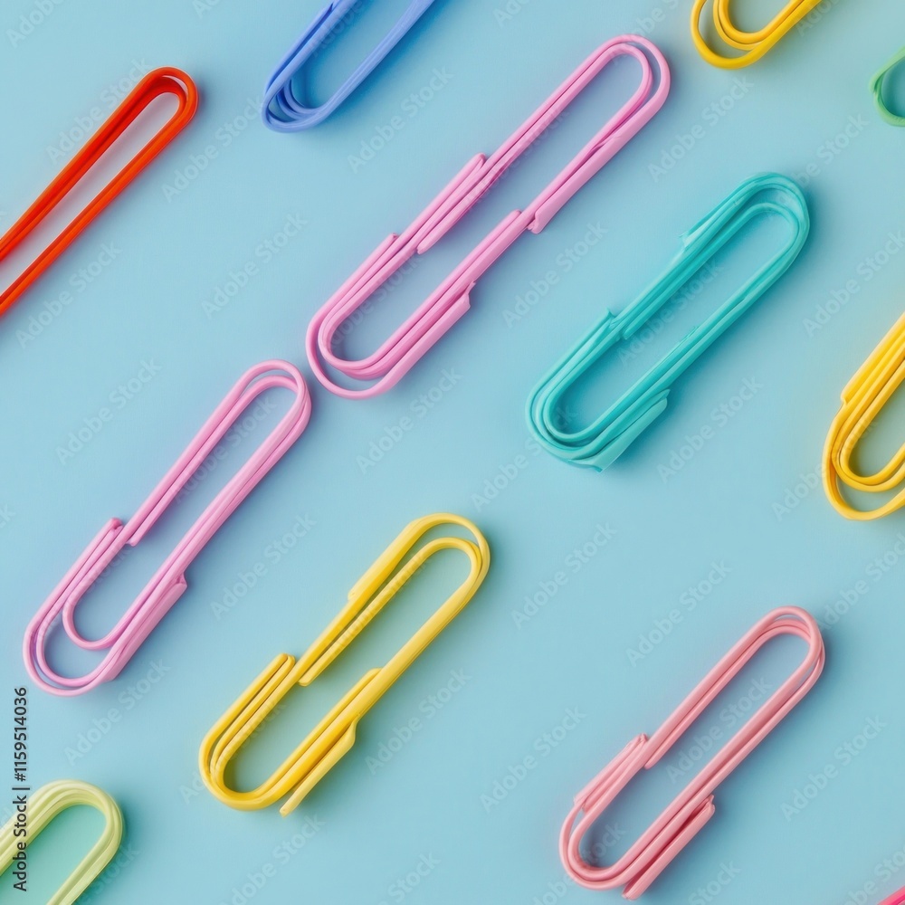 Colorful binder clips arranged on a blue background. (1) Colorful binder clips arranged on a blue background. (1)