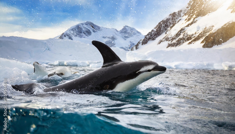 Orcas Hunting Seals in the Icy Waters of the Arctic Ocean Orcas Hunting Seals in the Icy Waters of the Arctic Ocean