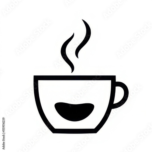 black and white cup of cofffee in white backround 