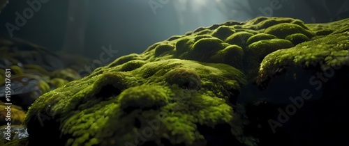 Close up of a moss covered stone with intricate textures photo