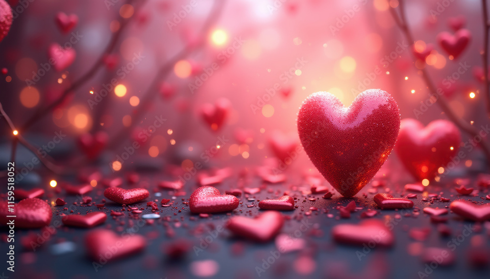 Vibrant Valentine's Day banner showcasing a striking red heart with a magical glowing background and customizable space for text. Vibrant Valentine's Day banner showcasing a striking red heart with a magical glowing background and customizable space for text.