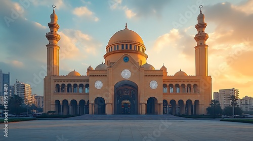 Majestic mosque at sunrise. (1) photo