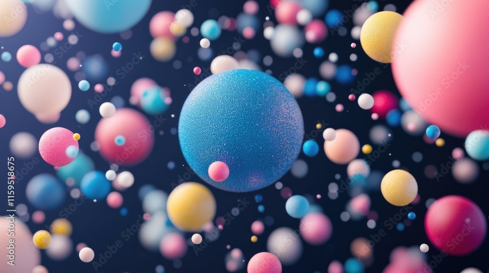 Colorful spheres float in a dark space Colorful spheres float in a dark space