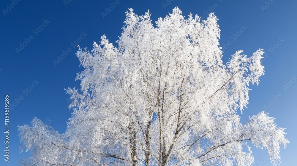 Frosty birch tree against a vibrant blue winter sky. Frosty birch tree against a vibrant blue winter sky.