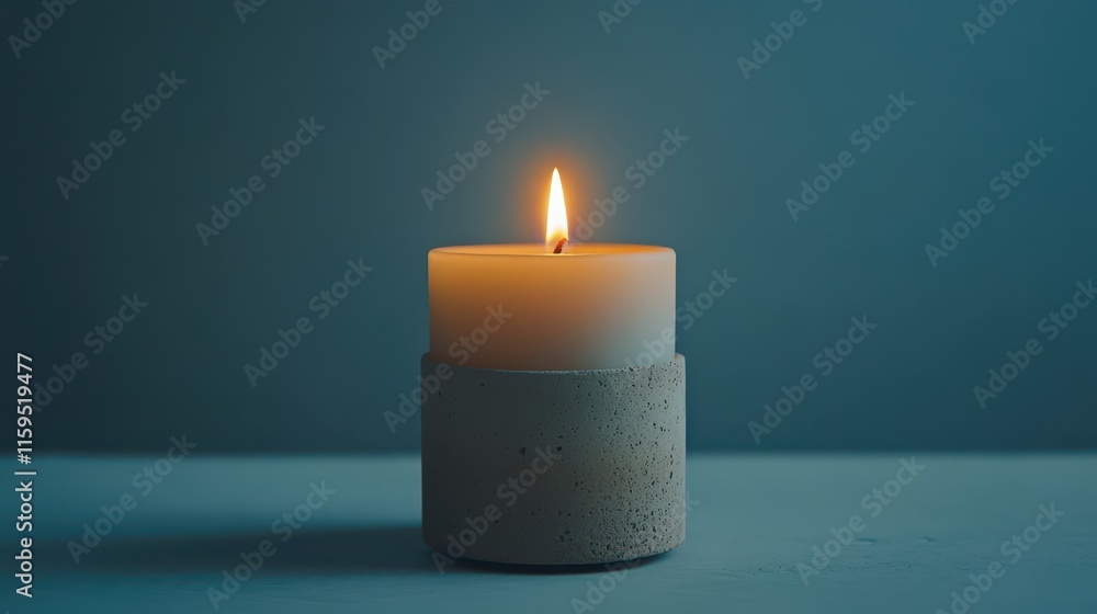 Serenity of a candle flickering in a simple minimalist holder in dim light Serenity of a candle flickering in a simple minimalist holder in dim light