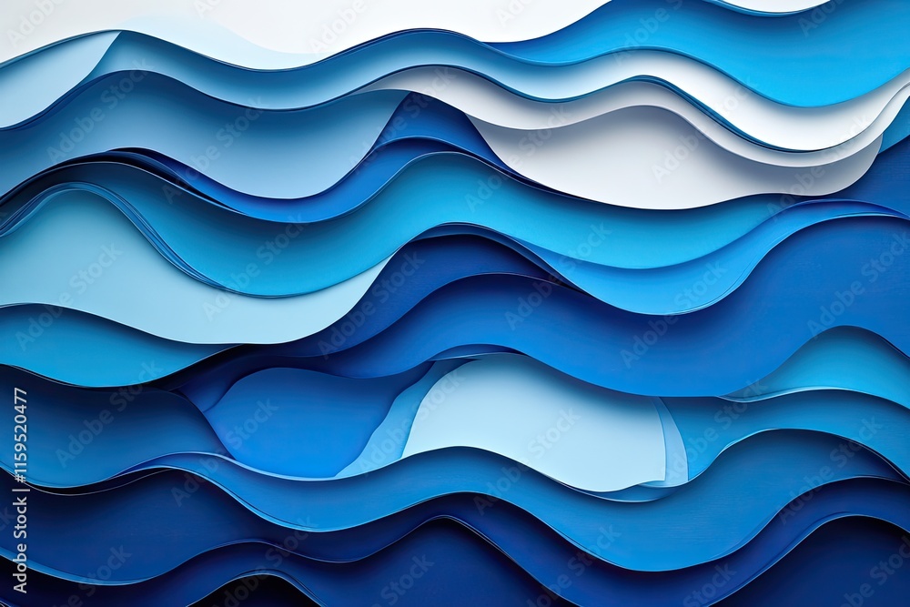 Obraz premium A modern abstract paper - cut wave design in blue and white hues
