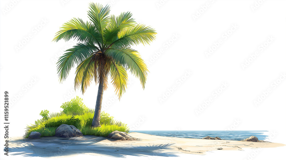 Obraz premium palm tree on a white background in a cartoon background
