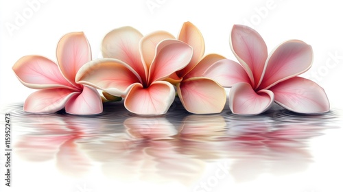 Frangipani flowers floating on water with gentle reflections
