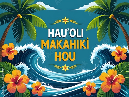 Tropical Paradise Hauoli Makahiki Hou Ocean Waves