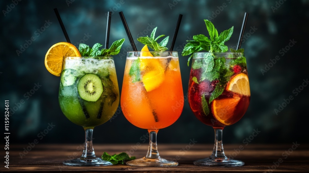 Fototapeta premium Fresh Fruit Juices in Artistic Presentation