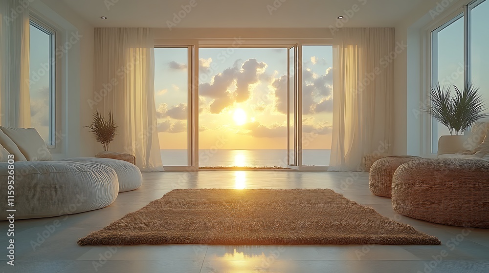 Fototapeta premium Sunrise view from modern living room. (2)