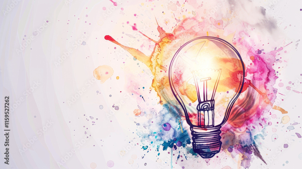 Lightbulb with multicolor paint bursting on a white backdrop, symbolizing wisdom and reasoning.