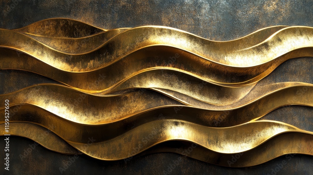 Bold gold wave patterns with radiant glowing accents, Generative AI Bold gold wave patterns with radiant glowing accents, Generative AI