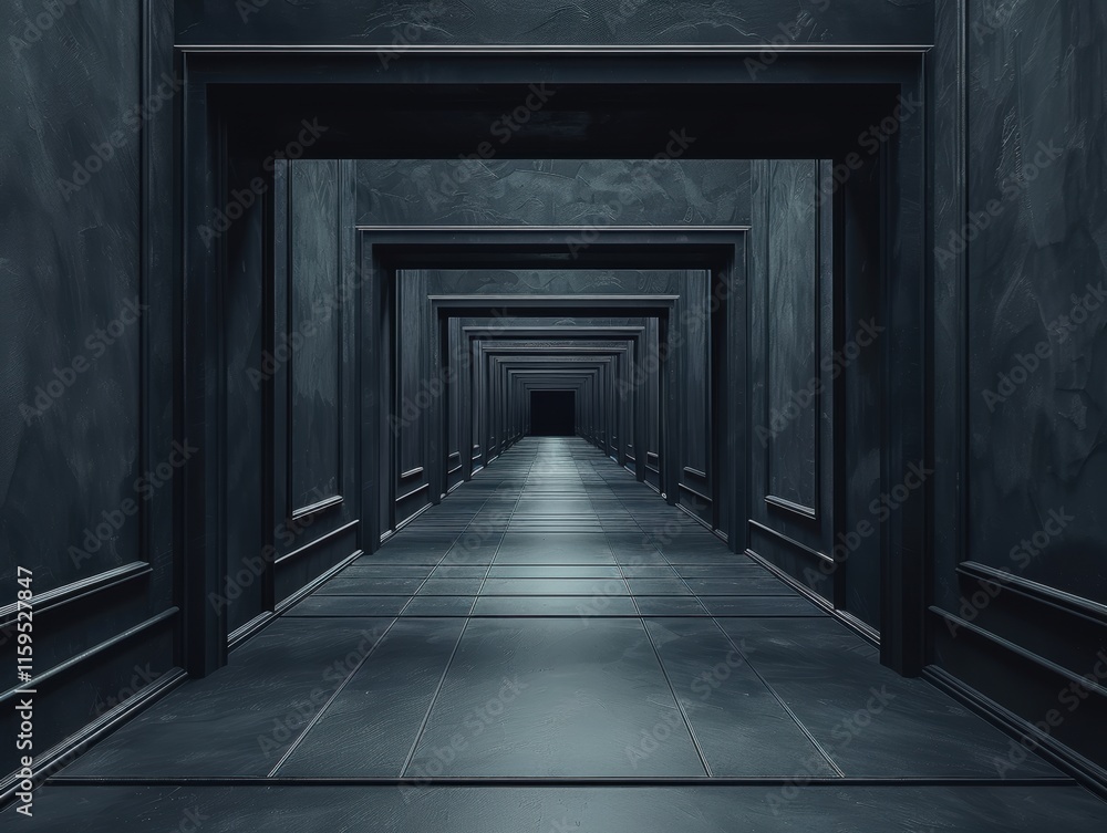 Infinite Dark Hallway Architecture Interior Design Perspective 3D Render Infinite Dark Hallway Architecture Interior Design Perspective 3D Render