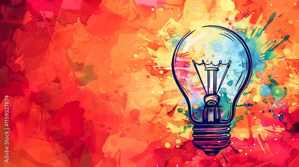 Colorful paint bursting from a lightbulb on an orange background, symbolizing knowledge, creativity