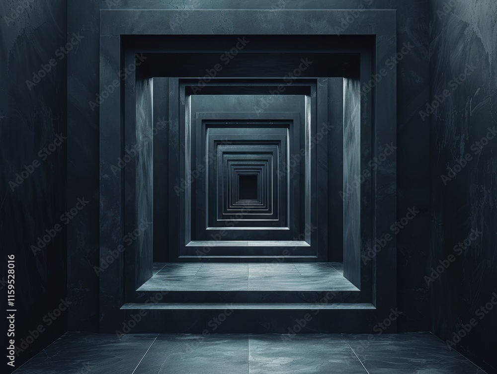 Fototapeta premium Dark Abstract Corridor Infinite Depth Architecture 8K Modern Design Interior Tunnel Perspective
