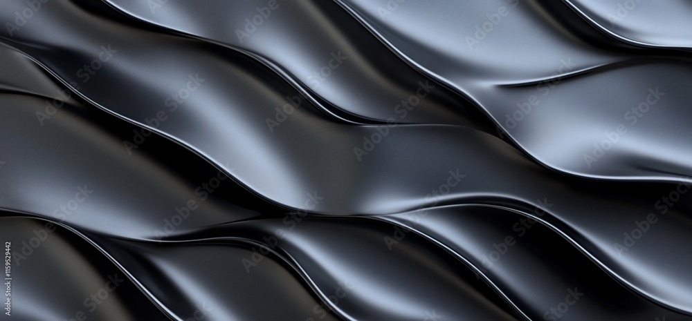 Obraz premium Abstract waves of smooth black material creating a dynamic texture.