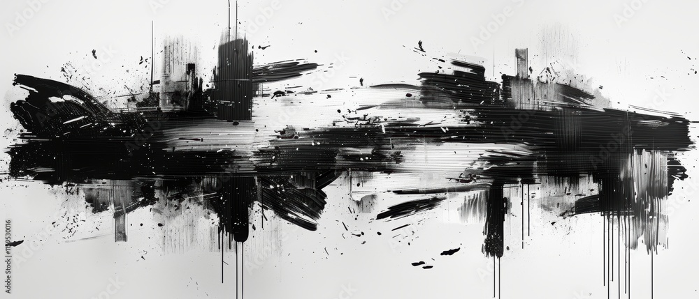 Obraz premium Abstract Black Ink Brushstrokes Chaos Disorder Grunge Texture Art Background