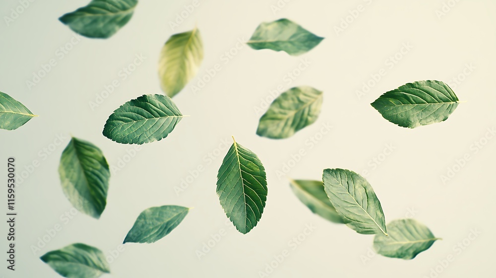 Obraz premium Green Leaf Collection: Artistic Watercolor and Detailed Digital Illustrations Featuring Clovers, Tropical Leaves, Falling Foliage, and Textured Dry Leaves - Perfect for Nature-Themed Designs and Decor