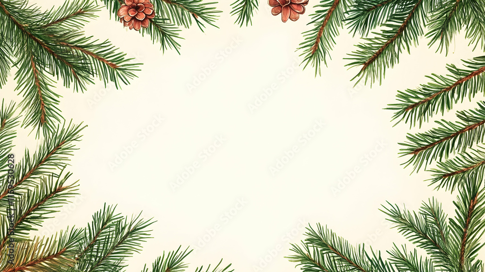Pine tree letter design with branch pattern as a mail border frame Pine tree letter design with branch pattern as a mail border frame