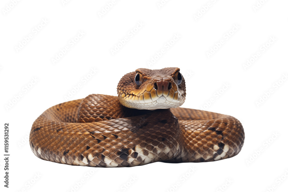 Fototapeta premium Realistic snake on a transparent background, showcasing intricate scales, coiled posture, and wild beauty, ideal for nature, wildlife, and reptile-themed designs or educational content. PNG cut out.